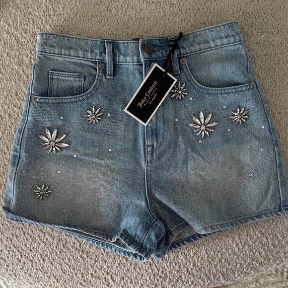 Juicy Couture Pants - Juicy Couture Light Blue Jean Shorts with Silver Embellishments